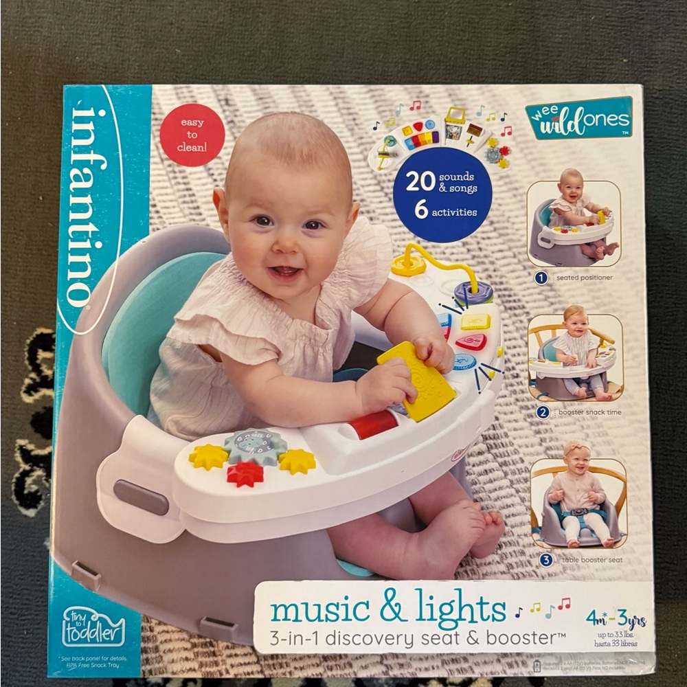 Infantino Music & Lights 3-in-1 Discovery Seat - White and Gray